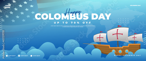 Happy Columbus Day blue banner design