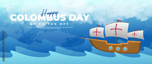 Happy Columbus Day blue banner design