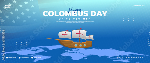 Happy Columbus Day blue banner design