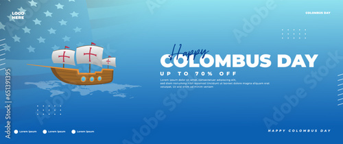 Happy Columbus Day blue banner design