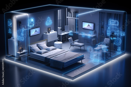 smart interior of a bedroom with augmented reality