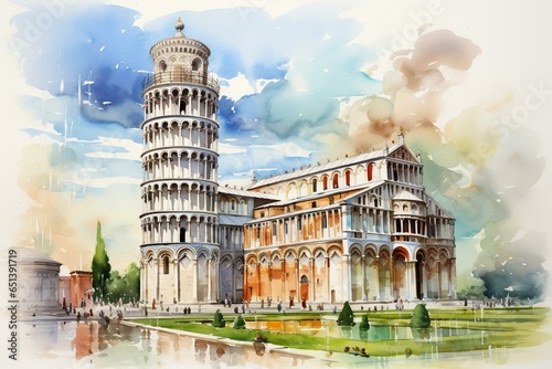 Watercolor art of iconic Italian landmark. Generative AI
