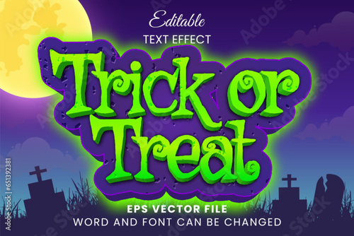 Trick or treat neon green 3d editable vector text effect