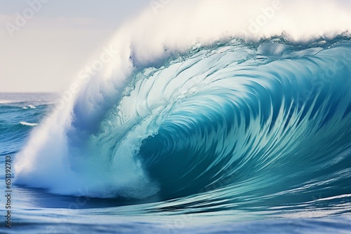 Blue storm wave crashing in ocean water. Generative AI