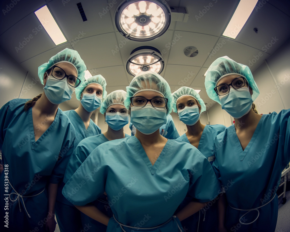 doctors nurses surgical teal fisheye lens generated by ai