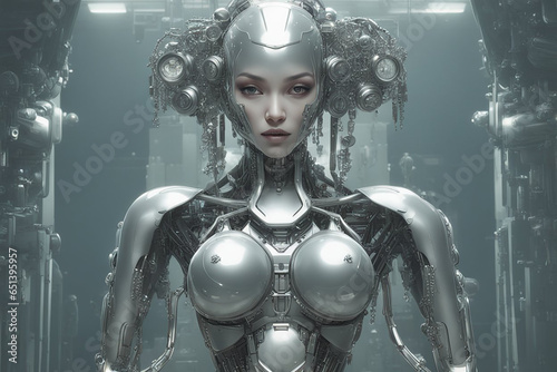 Conceptual Illustration Female Bionic Robot Horror Sci-Fi