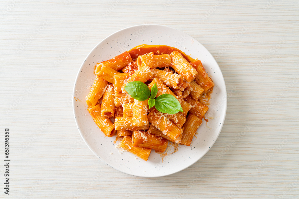Rigatoni pasta with tomato sauce and cheese Rigatoni pasta with tomato sauce and cheese