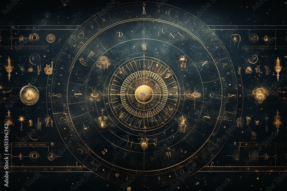 Mystical artwork: occult circle with celestial symbols. Generative AI - obrazy, fototapety, plakaty 