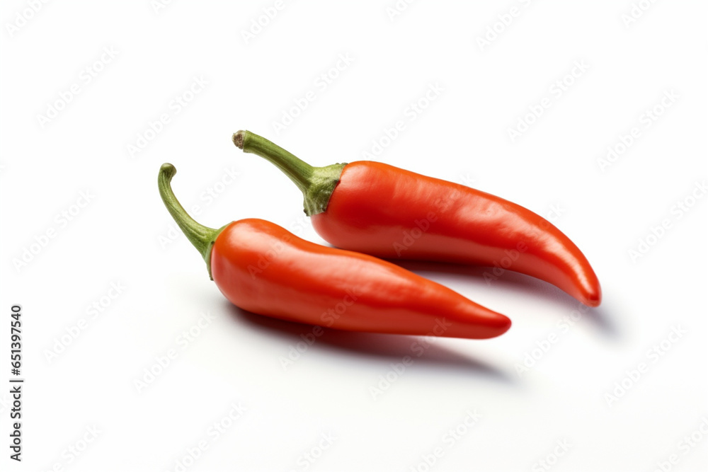 Red hot chili peppers isolated on white background, clipping path included.
