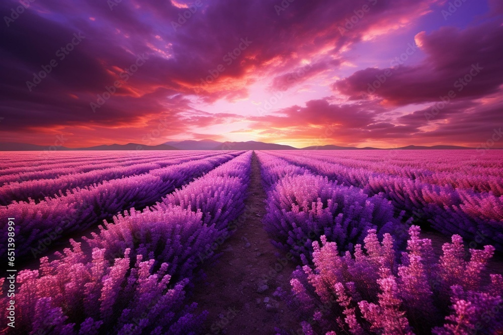 Captivating purple field with mesmerizing hues. Generative AI