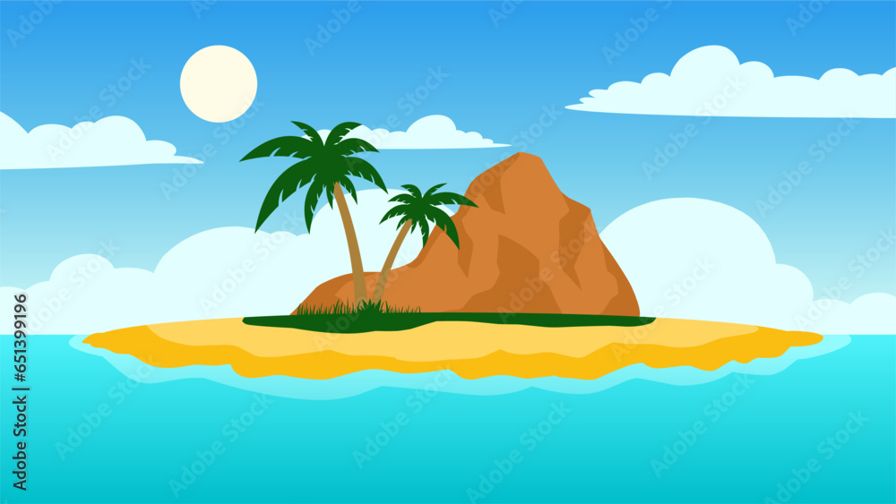 Vector illustration of island landscape. Island panorama with beautiful horizon and clear sky. Isolated island landscape for background, wallpaper or landing page. Beach panorama illustration