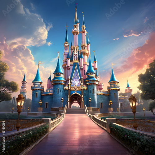 Tableau sur toile Cinderella Castle at Disneyland: Realistic Hyper-Detailed 2D Game Art in UHD, Ho