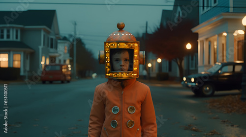 boy dressed as robot on halloween night