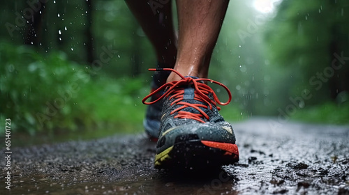 Foot, dirt and running in nature for fitness, exercise and athletic training for health and wellness. Footwear, trail and cardio jogging in running shoes for sporty, physical and healthy lifestyle.