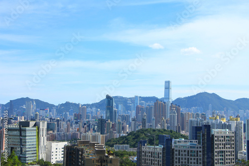 Beautiful Skyline of Hong Kong and Kowloon on a Sunny Day