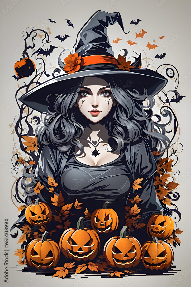 Halloween Witch's Night T-Shirt Design.  AI-Generated