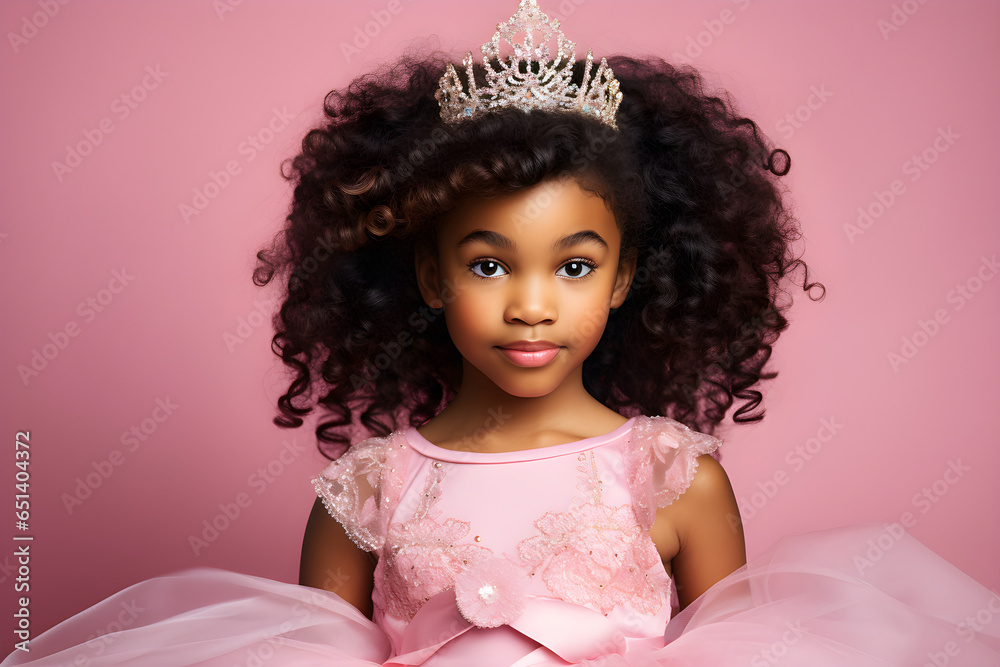 studio portrait of little black girl wearing pink princess costume studio portrait of little black girl wearing pink princess costume