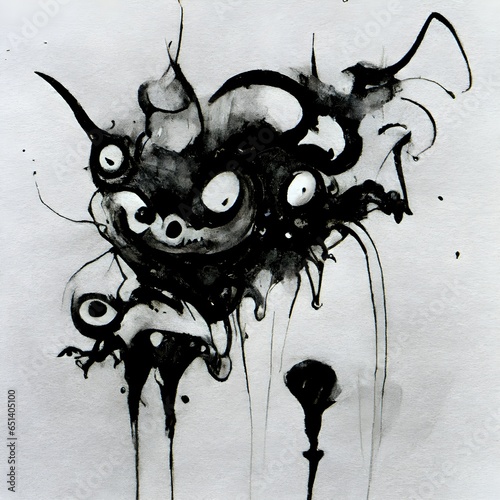 abstract imp black and white drippy ink sketch 