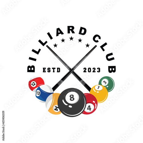 Billiard Logo Minimalist Design Ball and Stick Symbol Illustration Template