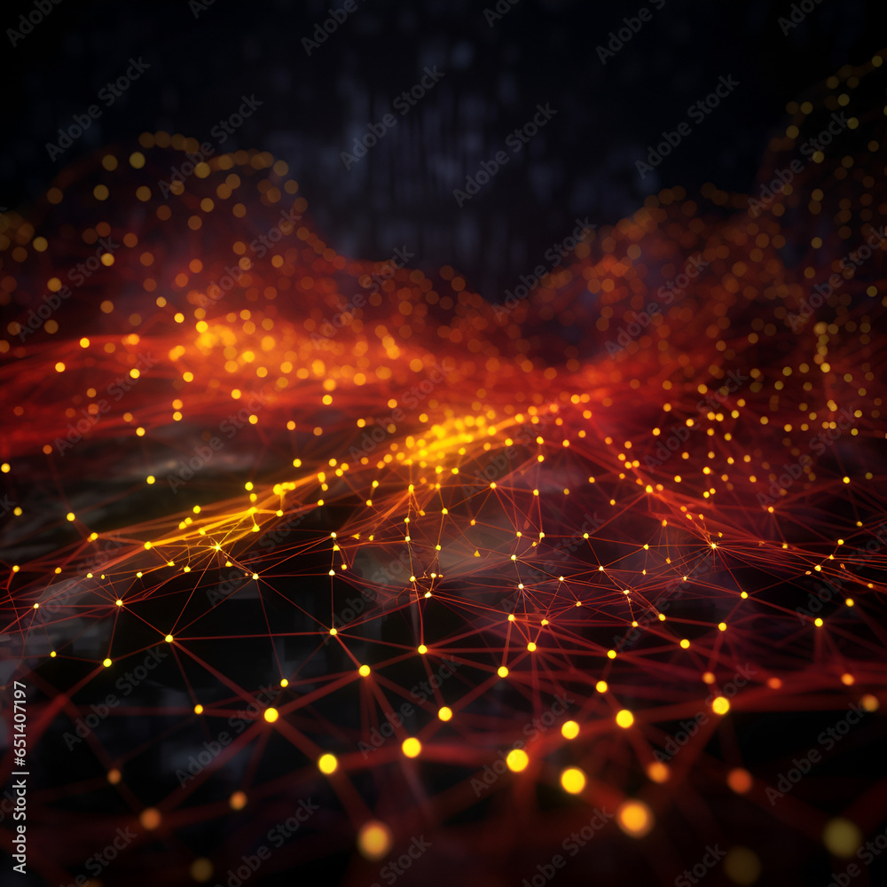 Obraz premium big data concept with dotted line in red and yellow - generative AI