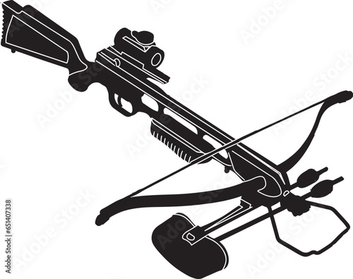 Crossbow for Archery: Vector Illustration on White, Archery Equipment: Crossbow Silhouette Vector "Wooden Stock Crossbow: Hunting Weapon Vector"