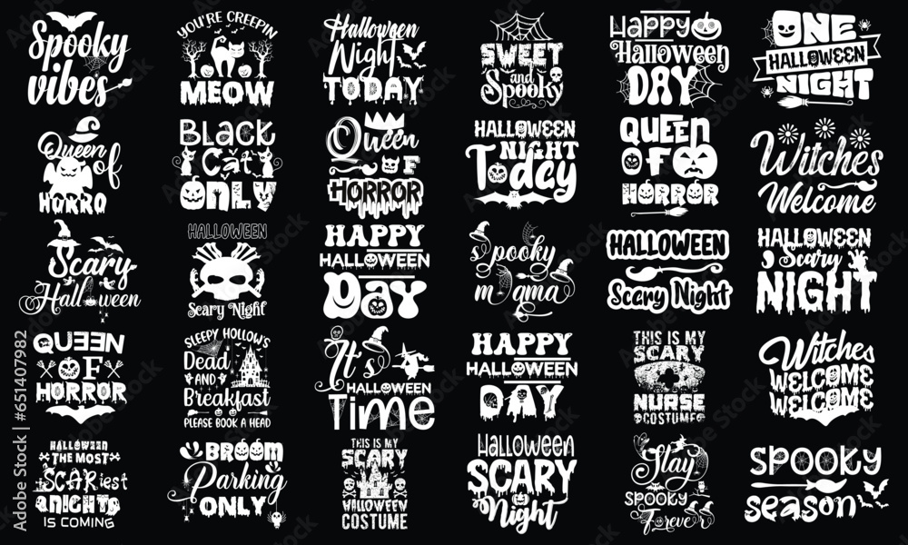 Halloween T shirt Design Bundle, Quotes about Halloween, Halloween T shirt, Halloween typography T shirt design Collection