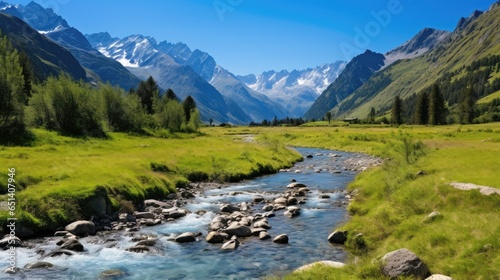 Crystal-clear streams wind through a pristine valley, reflecting the azure sky above. © Manyapha