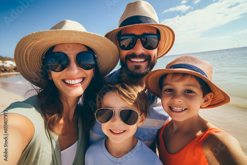 happy family taking close up selfie on holiday © sam