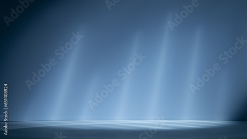 Empty light blue background for product presentation with lights and shadows on the wall and floor
