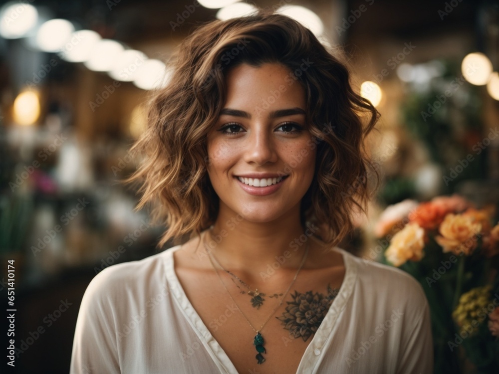 Portrait of a happy woman in her flower shop
