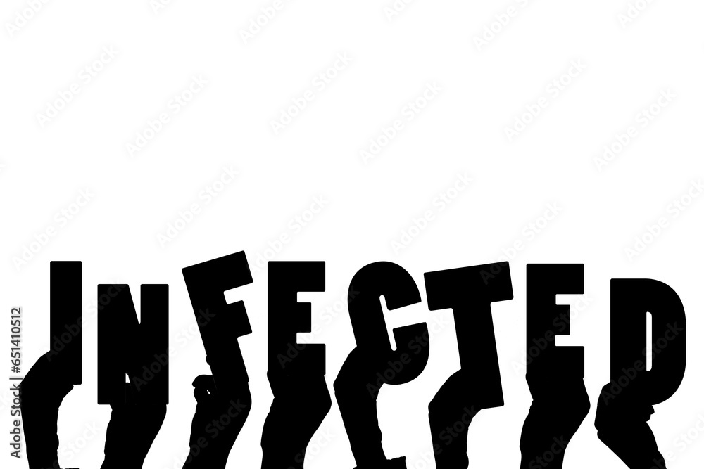 Obraz premium Digital png illustration of hands and infected text on transparent background