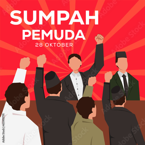 flat vector sumpah pemuda 28 oktober illustration. young people are discussing