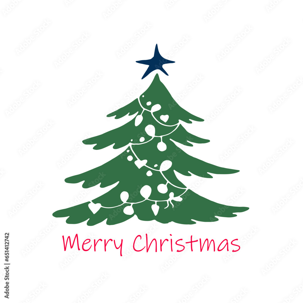 Christmas Fir Tree Decorated with Star and Baubles Doodle Vector Illustration Christmas Fir Tree Decorated with Star and Baubles Doodle Vector Illustration