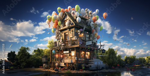 a cottage made with balloon hd wallpaper