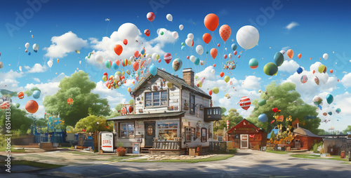 houses in the village, a cottage made with balloon hd wallpaper