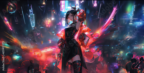 anime cyber robot girl dancing at night club cyber hd wallpaper