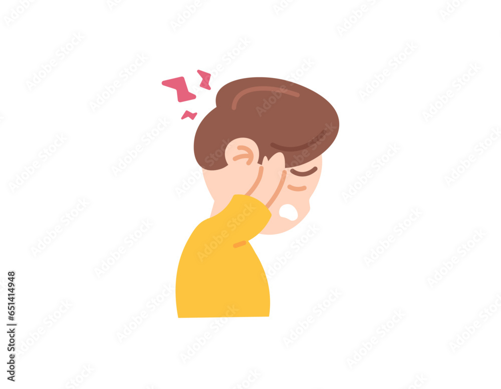 illustration of a boy who has a headache. headache and throbbing. child is sick. health problems. migraine disease, funny and cute characters. vector element design. white background illustration of a boy who has a headache. headache and throbbing. child is sick. health problems. migraine disease, funny and cute characters. vector element design. white background