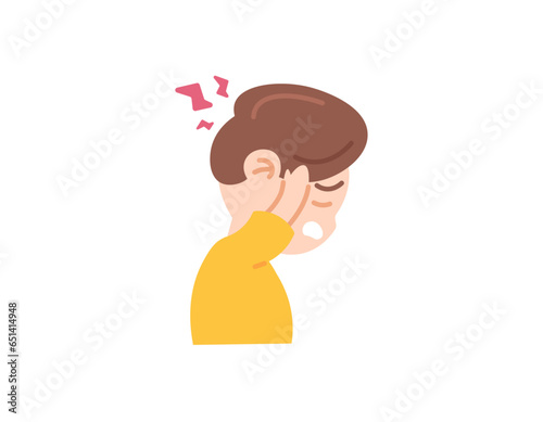 illustration of a boy who has a headache. headache and throbbing. child is sick. health problems. migraine disease, funny and cute characters. vector element design. white background