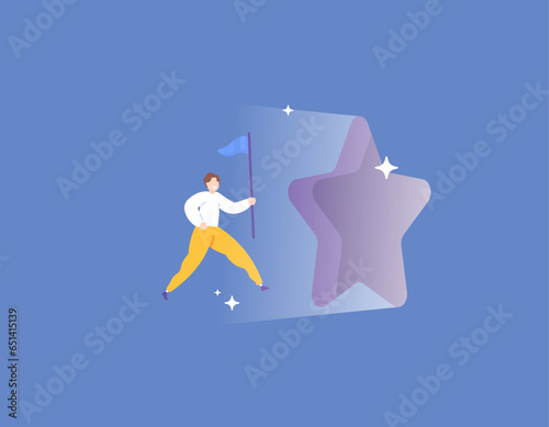 to a new path to achieve success. take new opportunities and chances. business people or workers enter the star door. career, goals, and targets. jobs and business. illustration design concept
