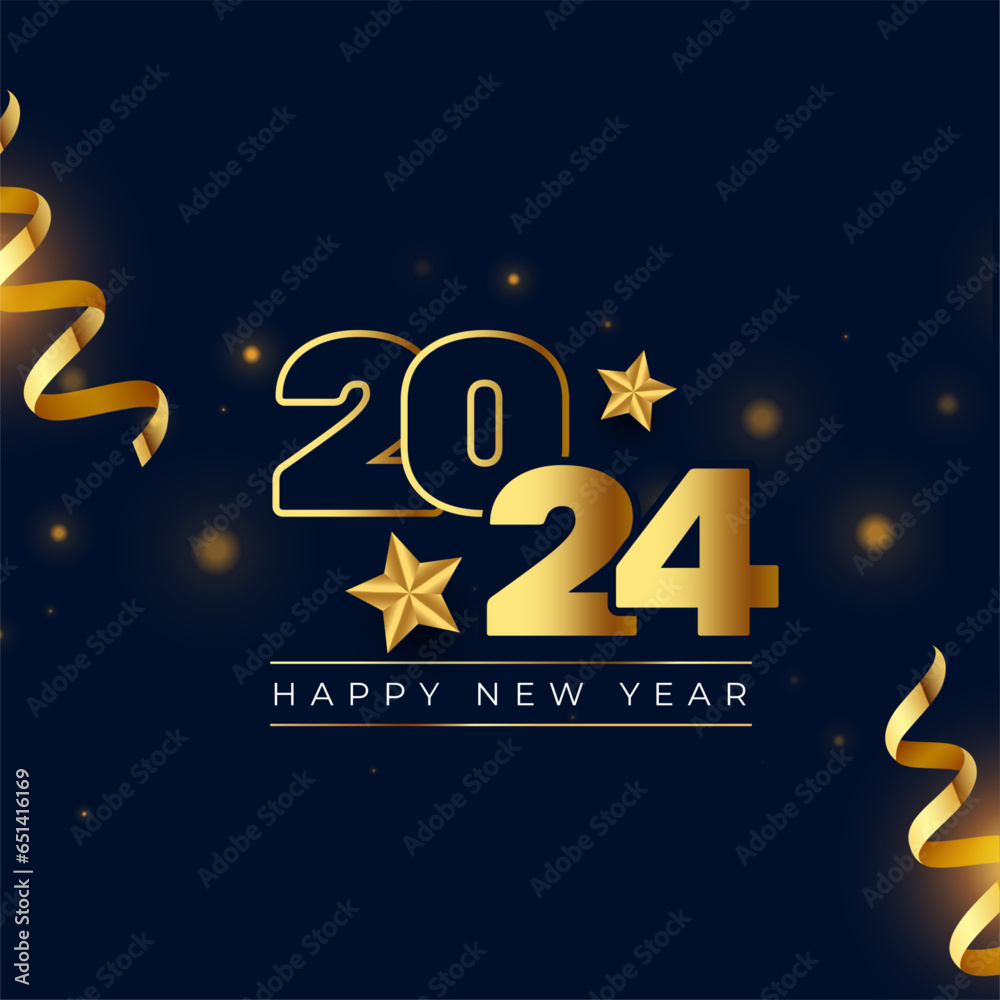 happy new year 2024 greeting background with golden star