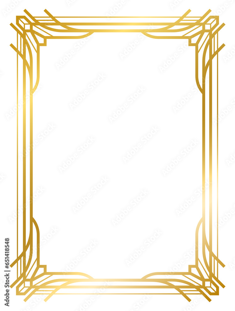 Obraz premium Art Deco gold frame vintage frame line geometric wedding label card frame png transparent background