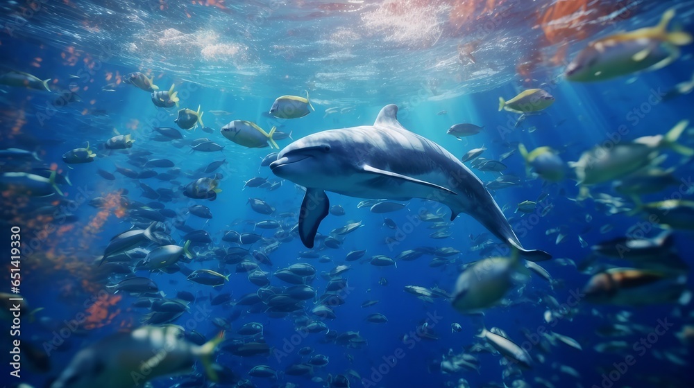 dolphin swims underwater