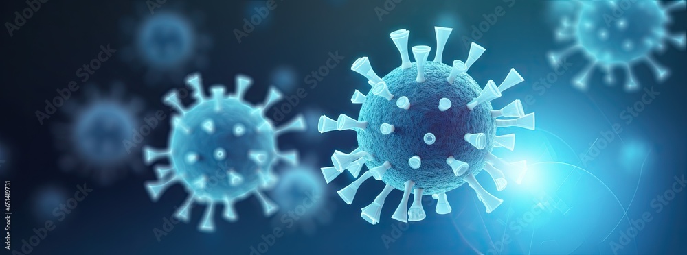 Virus background, Flu, viruses, and bacteria shape against the background. Close-up of virus cells or bacteria. - obrazy, fototapety, plakaty 