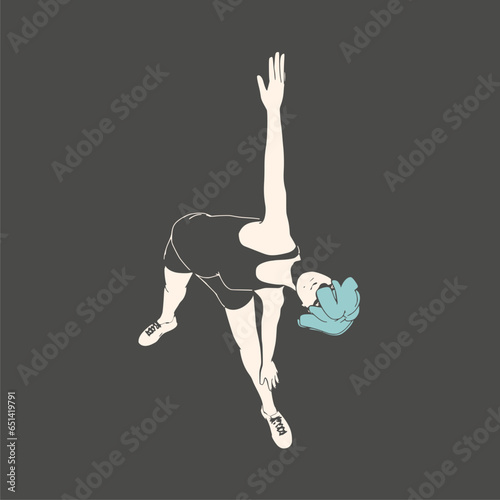 Young female workout. Sport girl doing stretching exercise. Casual sportwear - t-shirt, breeches and sneakers. Young woman wearing workout clothes. Sport fashion girl outline in urban casual style.