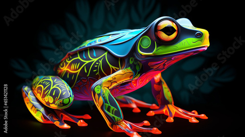 neon animal reptile with colorful natural colors  black background