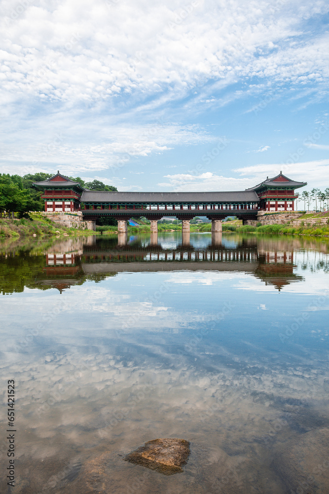 views of Woljeonggyo wooden bridge in gyoengju, south korea