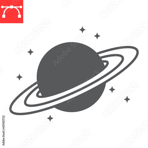 Saturn glyph icon, cosmos and planet, saturn vector icon, vector graphics, editable stroke solid sign, eps 10.