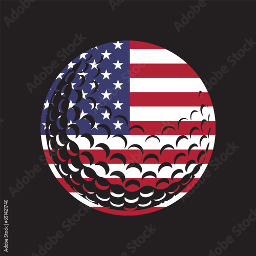 golf ball with usa flg on it vector, silhouette golf ball