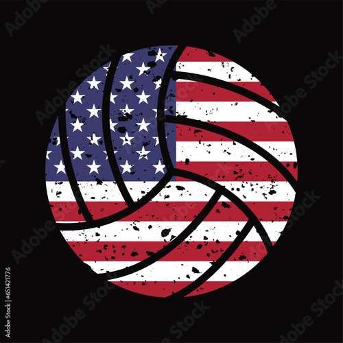 grunge volleyball with usa flag vector