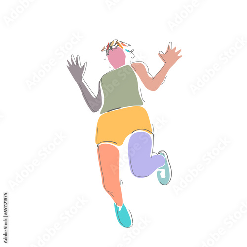 Jumping beautiful woman. Sport girl illustration. Young woman wearing workout clothes. Sport fashion girl outline in urban casual style.